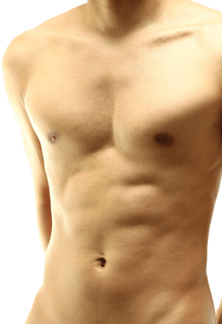 male breast reduction model showing slim body and trim chest