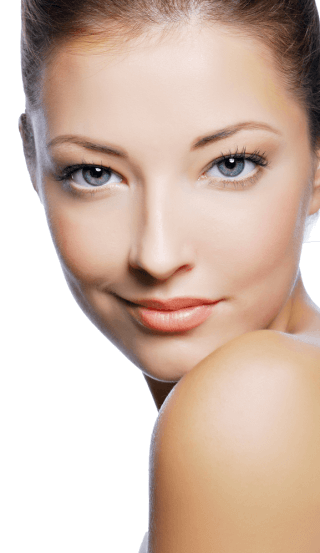 wrinkle treatment model looking at camera showing vibrant, smooth, youthful skin